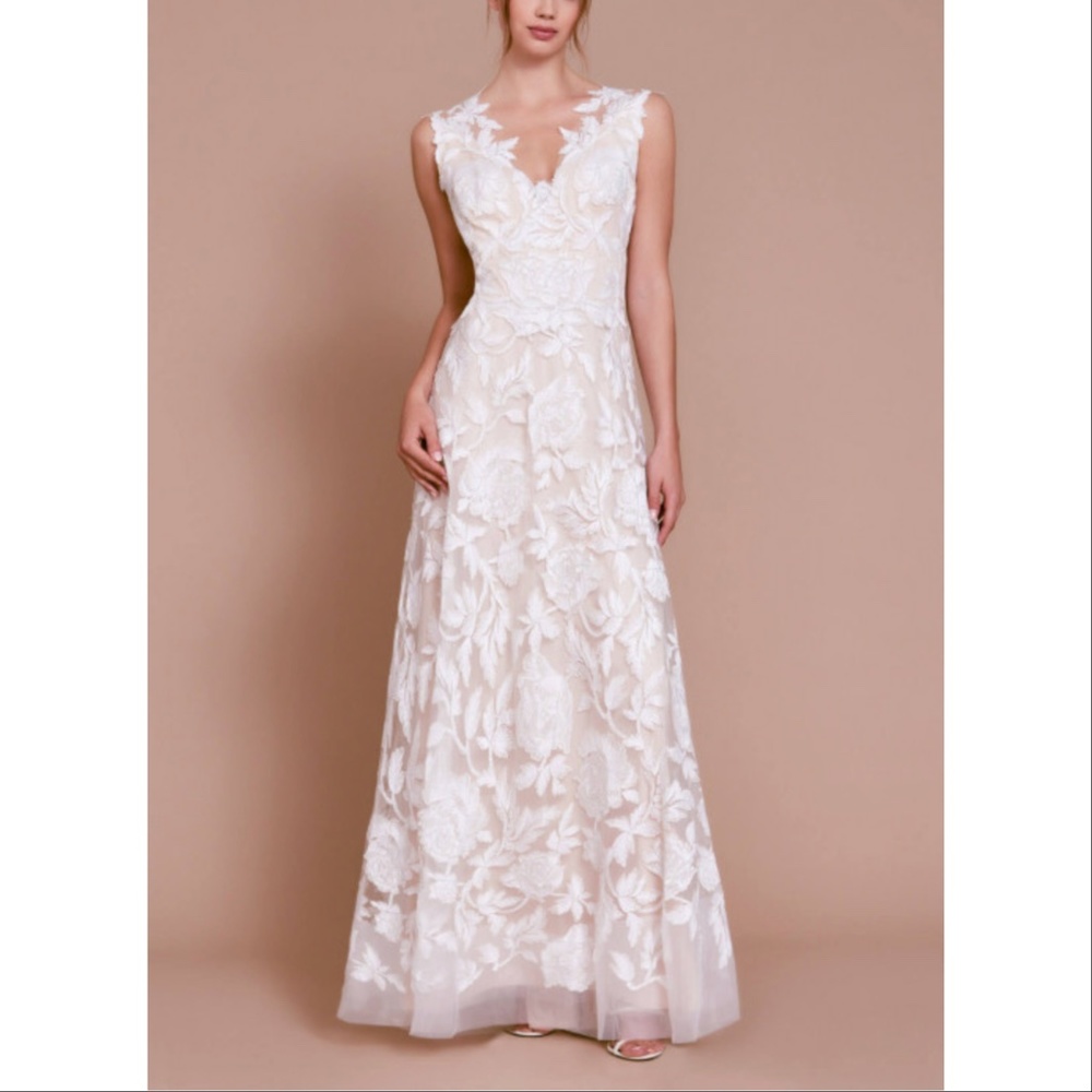 Tadashi Shoji Cecila V-Neck Embroidery Lace Gown